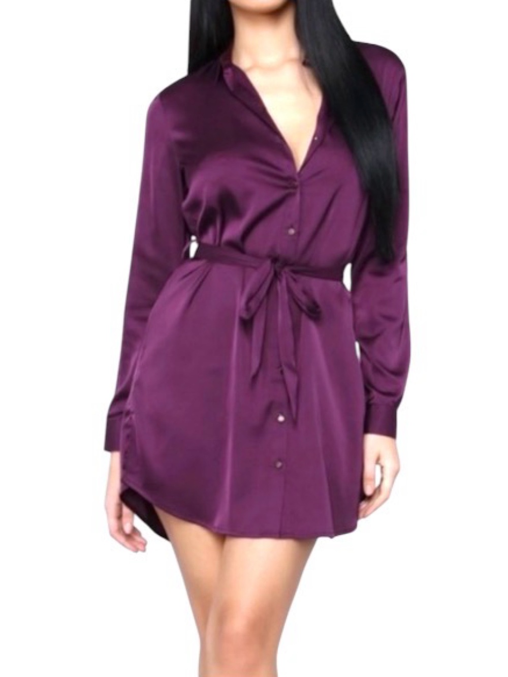 Fashion Nova Purple Satin Button-Front Shirt Dress 💜